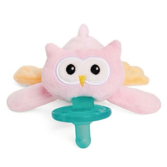 Baby Teal Pacifier With Pink Owl Plush - Picture 2 of 5